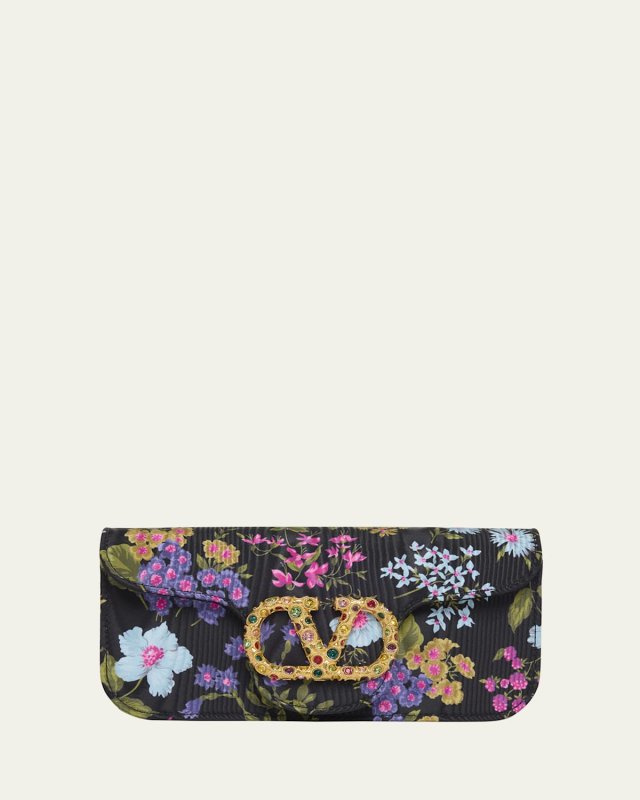 Loco VLOGO Moire Floral Satin Clutch Bag